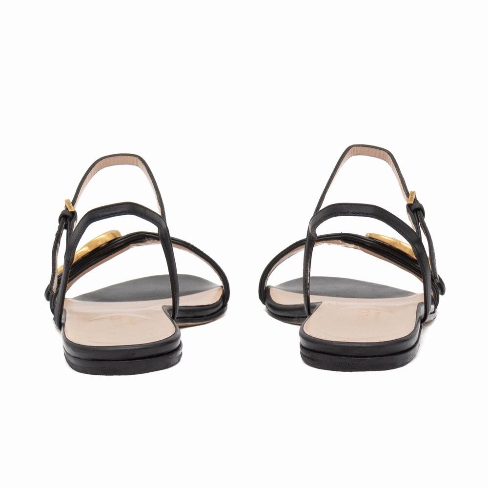 Gucci Black Leather GG Marmont Ankle Strap Flat Sandals Size 35 US 5 - Picture 12 of 16
